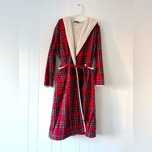 LL Bean Fleece Lined Robe Plaid Size Medium